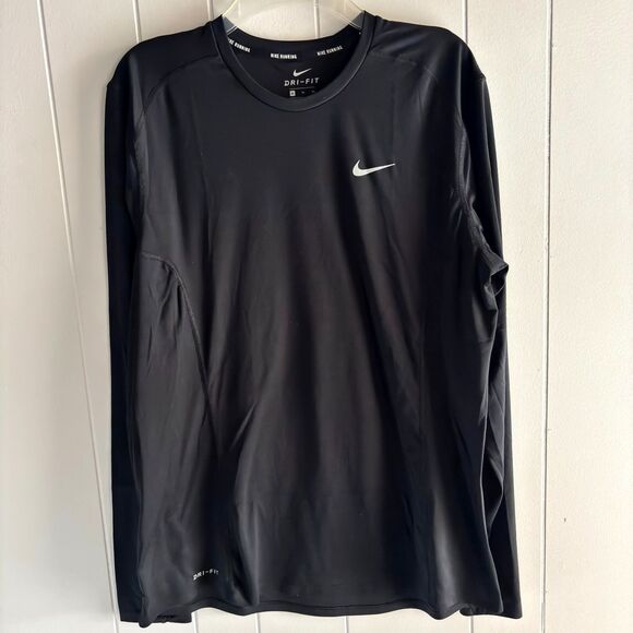 Nike Dri Fit Black LS Nike Running Activewear Athletic Men's Size XL Tee #F - Picture 1 of 4